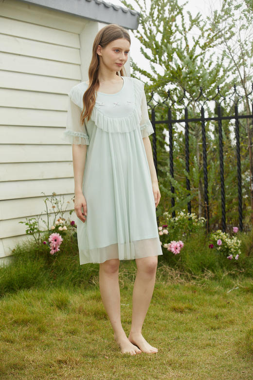 【满2件/99元】【秀黛】女仙女纱纱短袖裙女士夏季短袖睡裙家居服L2551090T【门店同款】 商品图2