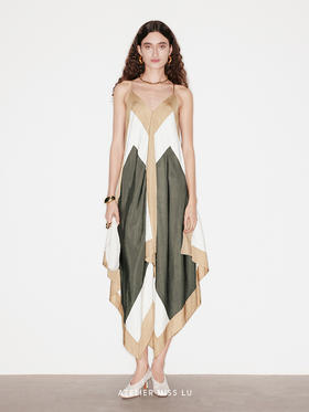 【夏日托斯卡纳】几何撞色印花醋酸吊带连衣裙