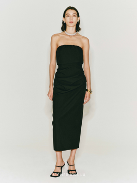 【慕尼黑夜】褶皱设计抹胸收腰立裁连衣裙