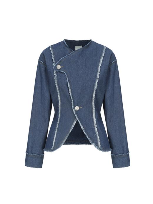 【海浪晚风】毛边设计交叠领收腰廓形外套 商品图4