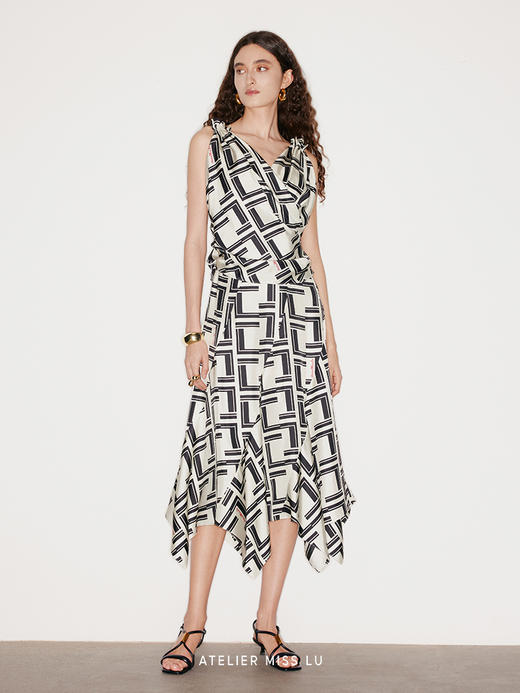 【银河旷野】品牌定染印花交叉露背假两件连衣裙 商品图2