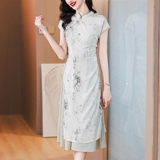 AHM-7531新中式改良版旗袍夏季新款时尚复古印花立领中长裙 商品图1