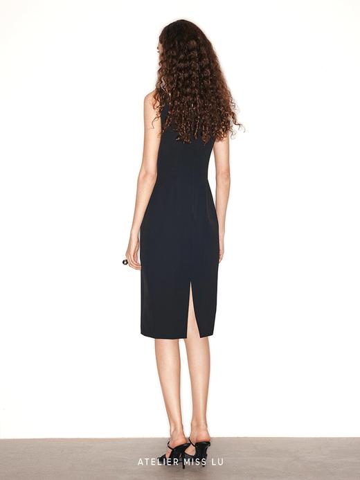 【巴黎甜心】蝴蝶结U形领撞色修身连衣裙 商品图1