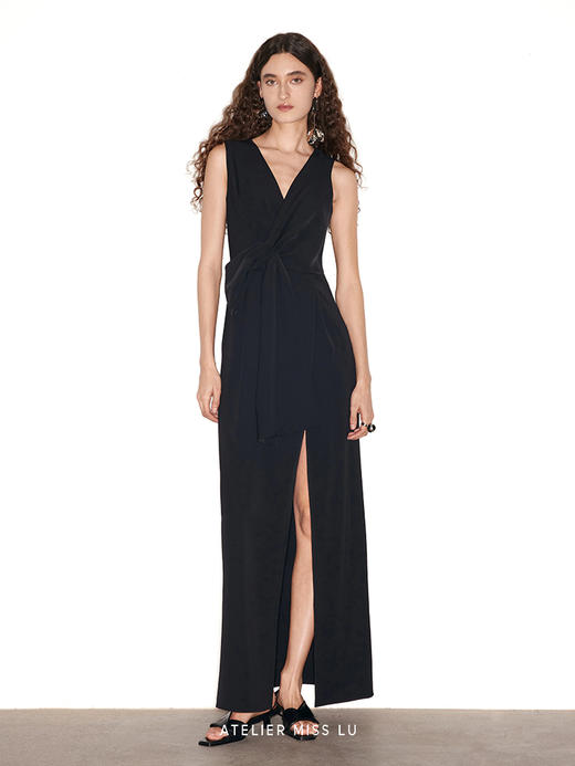 【西野暮色】立体纽结设计侧开叉长礼裙 商品图0