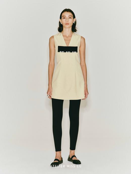 【伯尔尼香槟】蝴蝶结撞色收腰A字连衣裙 商品图0