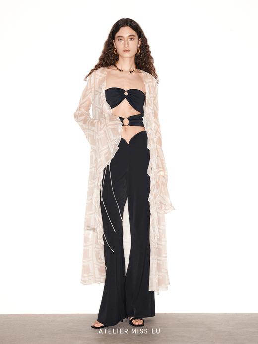 【粉雾迷宫】品牌定染字母印花桑蚕丝荷叶边飘逸长衫 商品图1