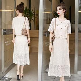 【预订·最迟6天发货】蕾丝连衣裙女两件套2024夏季新款高级感小香风气质法式半身裙套装