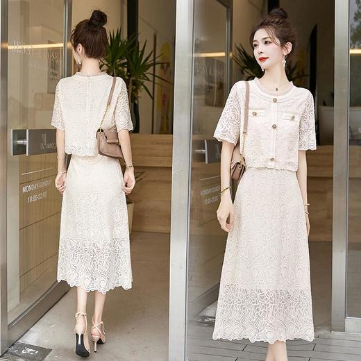 【预订·最迟6天发货】蕾丝连衣裙女两件套2024夏季新款高级感小香风气质法式半身裙套装 商品图0