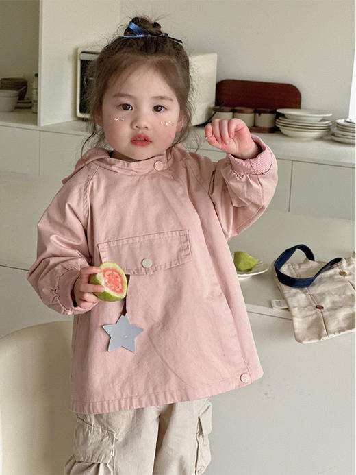 【精灵帽风衣】女童风衣外套春装2024新款韩版儿童洋气中长款女宝宝春秋连帽上衣 商品图2