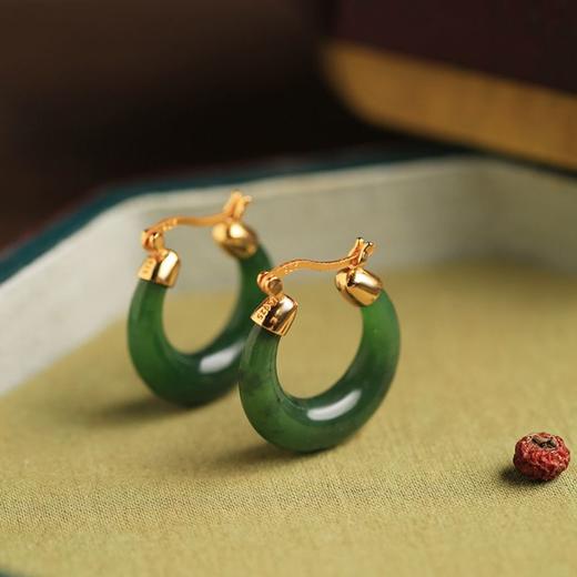 TZW-小银匠S925纯银耳环女中国风宫廷碧玉耳圈耳扣高级感故宫耳饰耳坠 商品图0