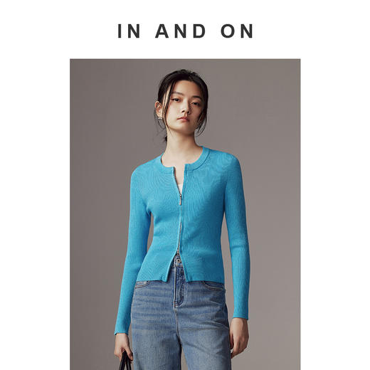 IN AND ON 纸片人 修身显瘦 双开拉链针织衫 53206 商品图1