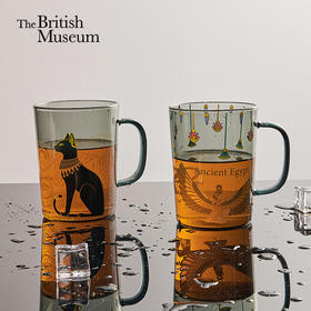 大英博物馆 埃及系列 盖亚·安德森猫 伊西丝 烟灰色玻璃把手对杯情侣礼盒450ml