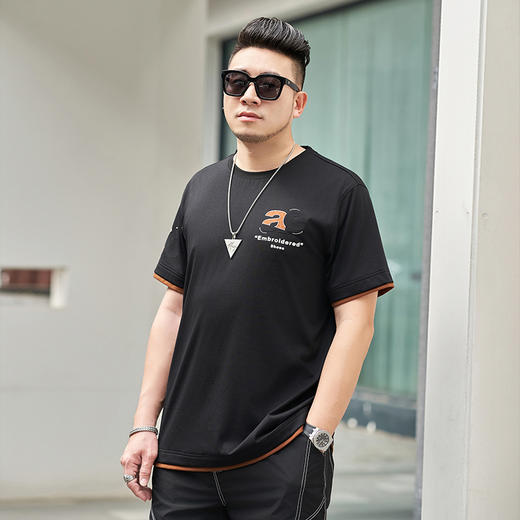 【新款DMH】大依优型大码男装前后印花圆领短袖T恤加肥加大休闲肥佬男上衣夏季半袖胖子潮款 商品图3