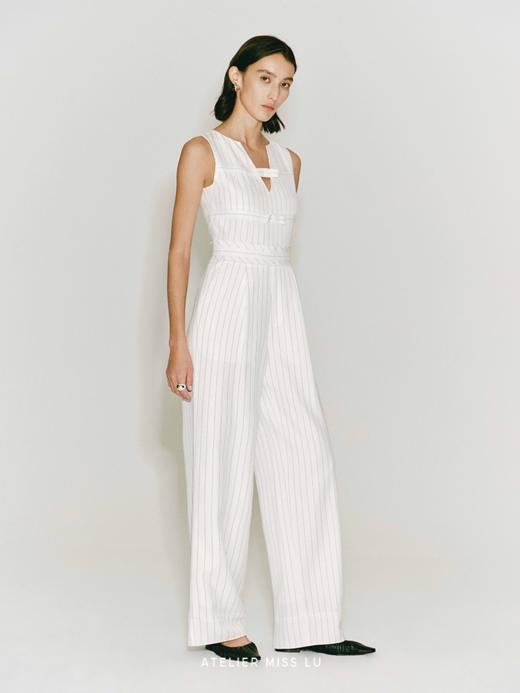 【琴谱】细条纹缠绕线条无袖收腰醋酸连体裤 商品图2