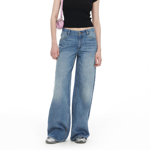 NUTH莱赛尔复古蓝洗水直筒中腰百搭牛仔裤 商品图0