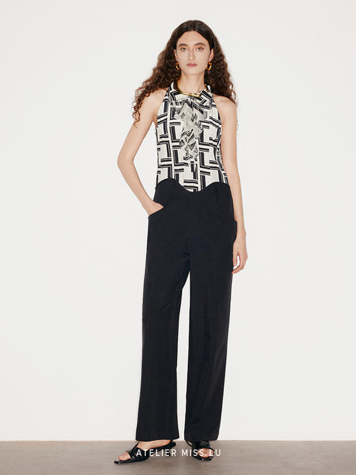 【巴黎素描】品牌定染字母印花浪漫荷叶边连体裤 商品图0