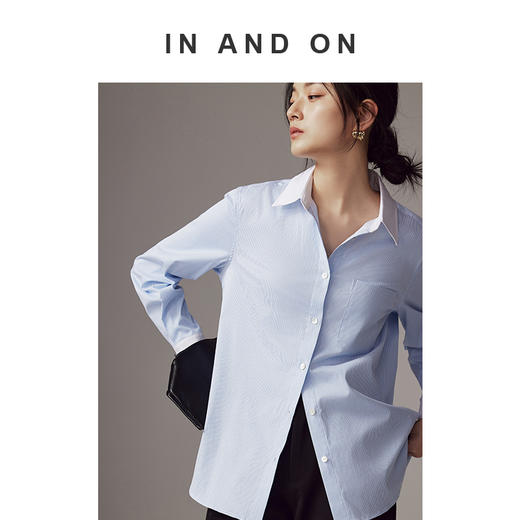 54128   IN AND ON 新款 条纹撞白拼接长袖衬衫 RJ004 商品图3