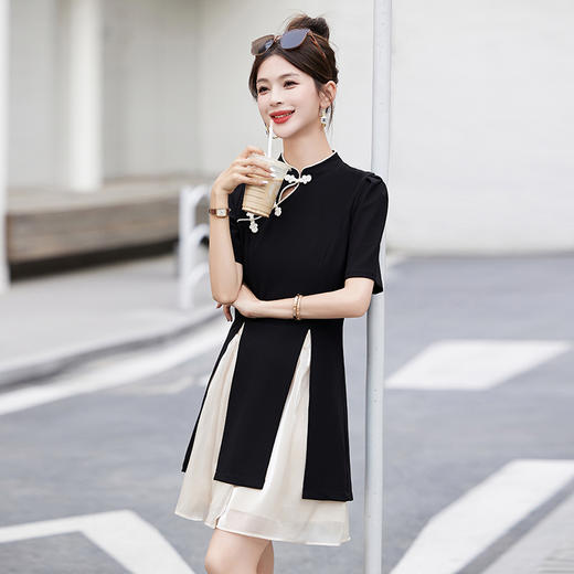 时尚新中式，旗袍盘扣上衣配网纱半身短款茶系两件套HR-HRYZ9650 商品图3