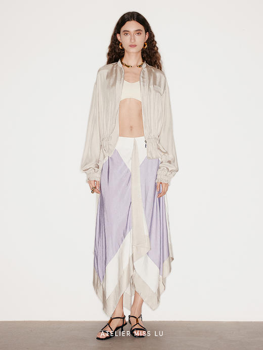 【月色香芋】几何撞色印花不规则醋酸半裙 商品图0