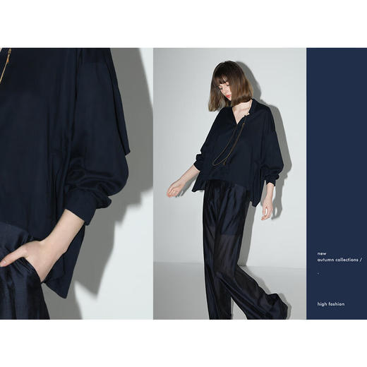 COCOBELLA莱赛尔宽松蝙蝠袖衬衫女优雅气质翻领衬衣SR916-2 商品图3