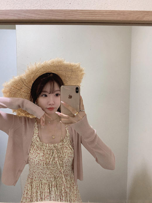 肉桂灰粉 /栀子灰 金蘑菇菇 enchante迷人弧度 冰爽透气防晒针织开衫女外搭v领上衣 商品图0