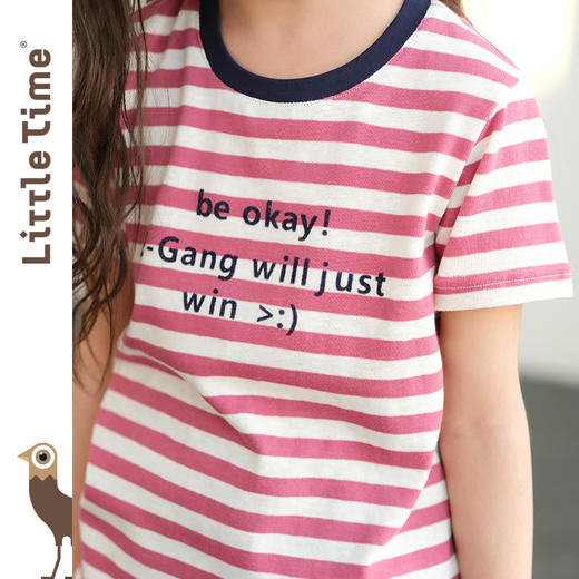 littletime女童t恤潮字母印花2024夏季洋气韩版条纹纯棉宽松短袖 商品图3
