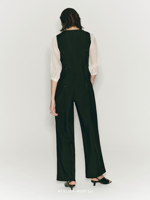 【午夜微光】缝线设计可调节腰带纱袖连体裤 商品图2