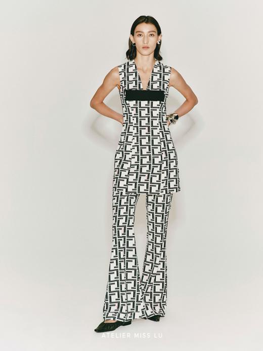 【日网】品牌定制印花蝴蝶结撞色收腰A字连衣裙 商品图2