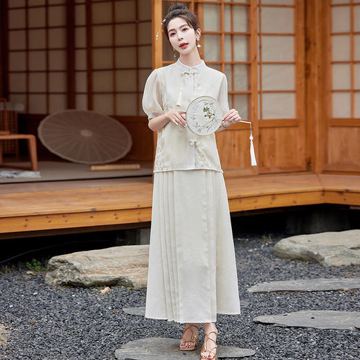 复古新中式，透气设计感流苏重工刺绣上衣裙子两件套HR-ZMFS24320 商品图5
