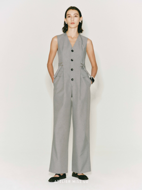 【黎明之前】缝线设计可调节腰带无袖连体裤