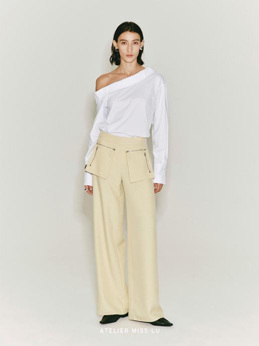 【清泉】不对称斜肩设计白衬衫 商品图1