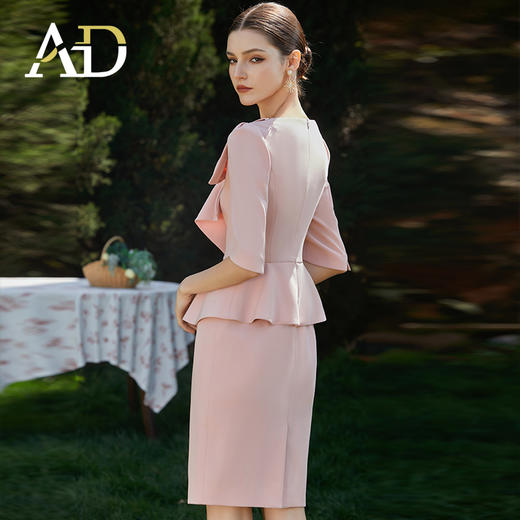 AD空姐制服职业套装高端粉色连衣裙女2024新款名媛范假两件西装裙 商品图4