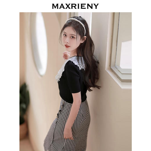 MAXRIENY格纹抽褶半身裙女春款复古通勤包臀短裙(货号:MC87SK267) 商品图3