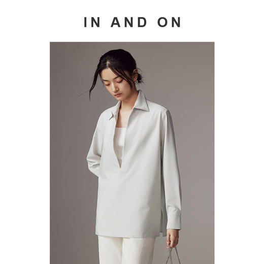 IN AND ON 新款 经典款叠穿神器 深V领长袖衬衫54136 商品图1