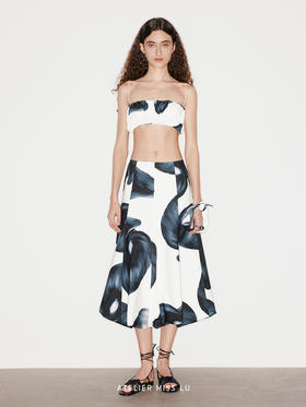 【柔软浪花】品牌定染马蹄莲印花抽褶吊带