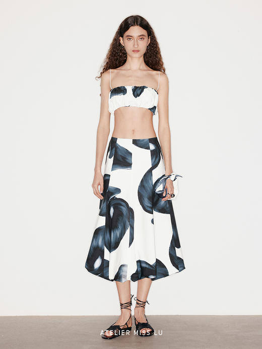 【柔软浪花】品牌定染马蹄莲印花抽褶吊带 商品图0