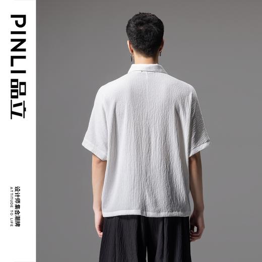 PINLI品立夏季新款暗纹短袖休闲衬衫男士潮牌宽松连肩袖衬衣B242113050 商品图2
