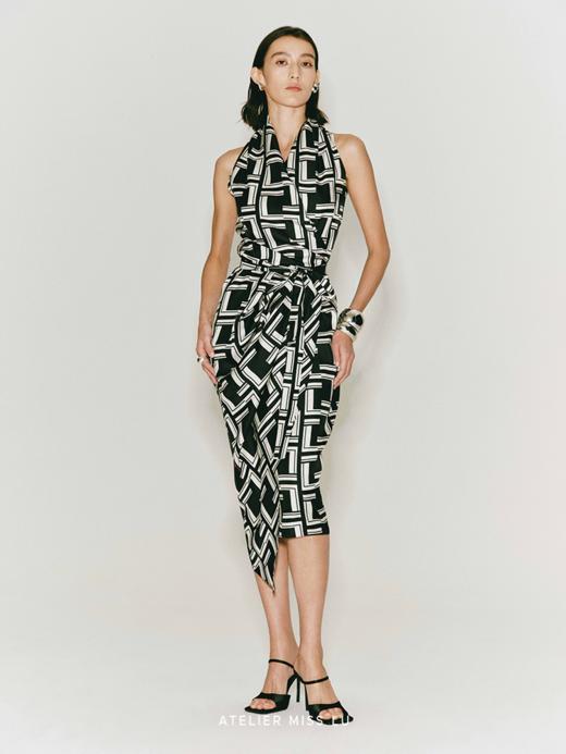 【夜月女神】品牌定制字母印花桑蚕丝收腰裹身裙 商品图2