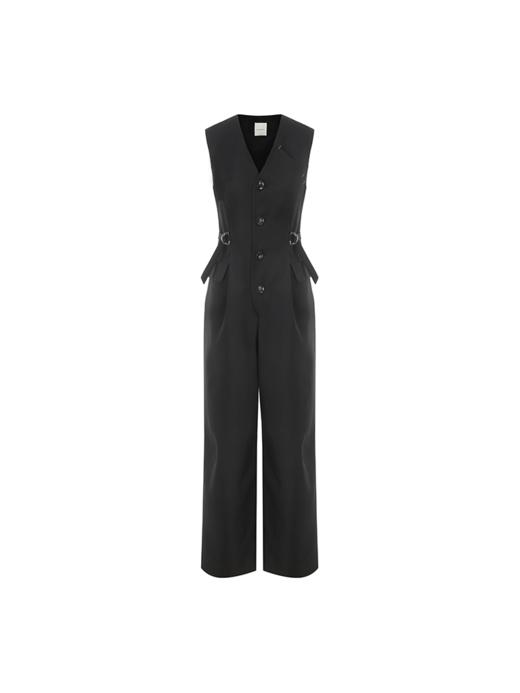 【暮色降临】缝线设计可调节腰带无袖连体裤 商品图4