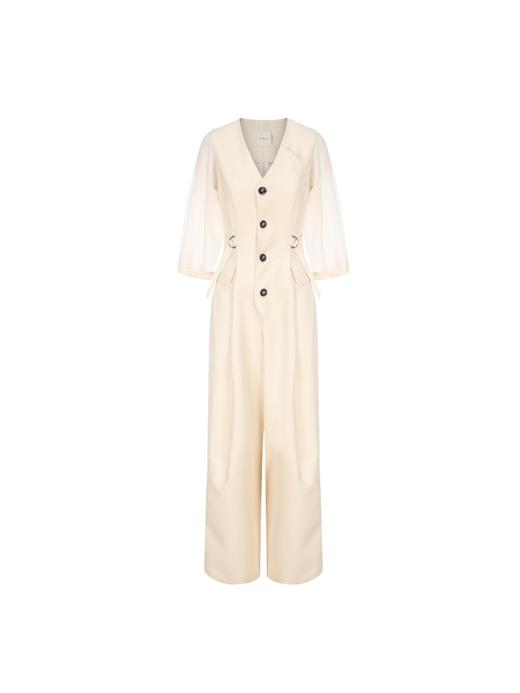 【日落之前】可调节腰带纱袖连体裤 商品图4