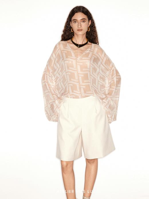 【彩虹布丁】品牌定染字母印花桑蚕丝不规则领口上衣 商品图2