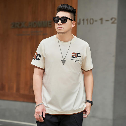 【新款DMH】大依优型大码男装前后印花圆领短袖T恤加肥加大休闲肥佬男上衣夏季半袖胖子潮款 商品图0