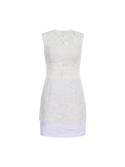 【光影斑斓】腰部镂空设计蕾丝拼接无袖修身连衣裙 商品图4