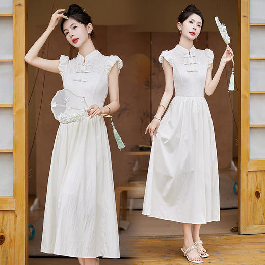 气质新中式，提花盘扣立领高腰大摆连衣裙HR-XQYI9905 商品图4