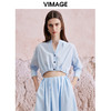 VIMAGE纬漫纪夏季新款时尚短款露脐蓝色衬衫V2109714 商品缩略图0
