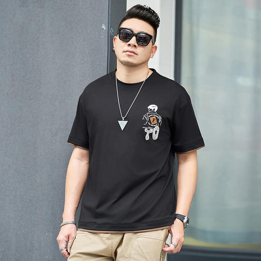 【新款DMH】大依优型大码男装前后印花圆领短袖T恤加肥加大休闲肥佬男上衣夏季半袖胖子潮款 商品图1