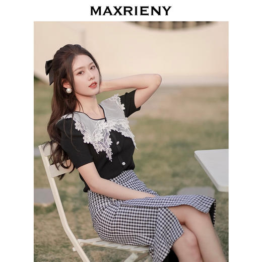 MAXRIENY格纹抽褶半身裙女春款复古通勤包臀短裙(货号:MC87SK267) 商品图2