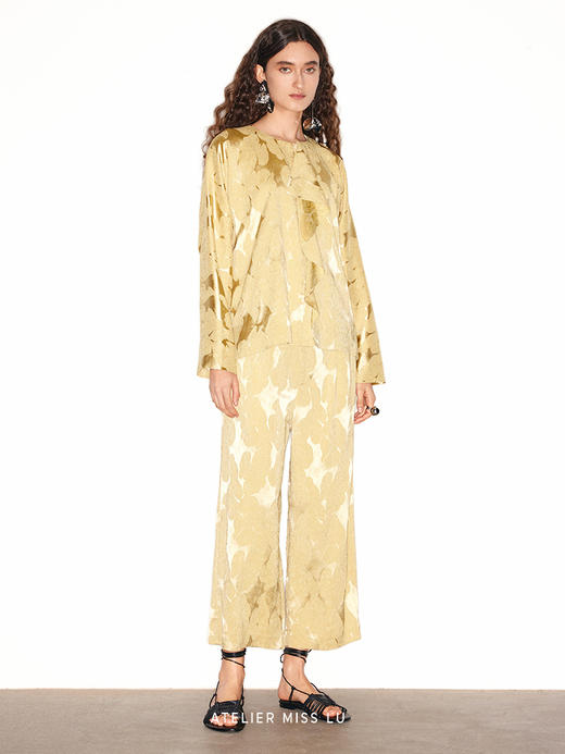 【金色海滩】新中式肌理醋酸宽松九分裤 商品图0