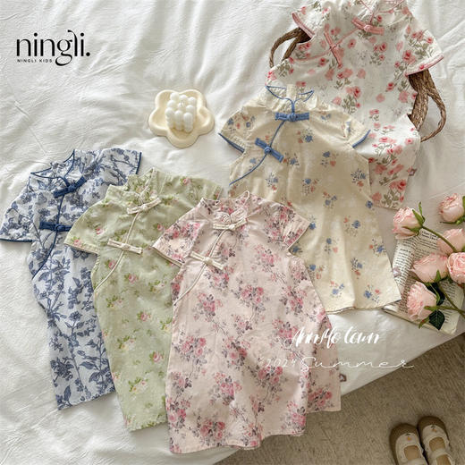 【清新甜美范！】柠里新中式连衣裙女童2024夏新款儿童甜美小清新国风盘扣旗袍裙潮 商品图2