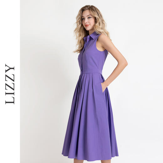 LIZZY 优雅赫本风衬衫领时尚洋气无袖大摆连衣裙7923 商品图2